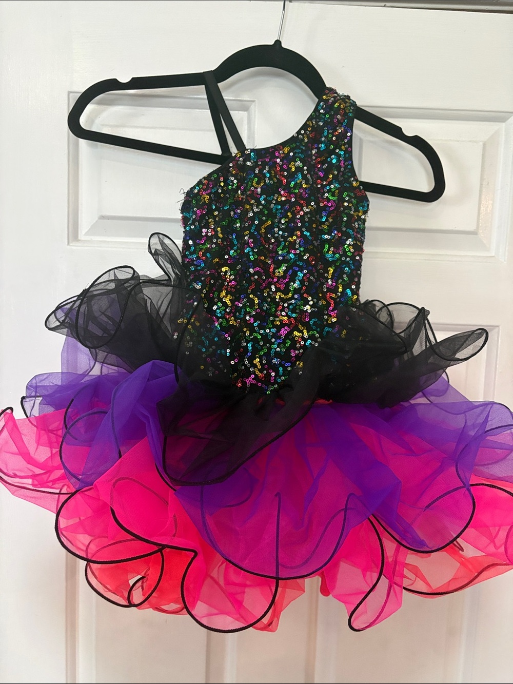 Revolution - One Shoulder Sequin Tutu Dress - Black, Pink & Purple
